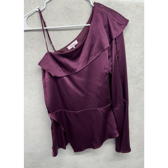 Parker Womens Medium Dark Plum Cold Shoulder Silk Peasant Blouse Top 100% Silk - Picture 6 of 10